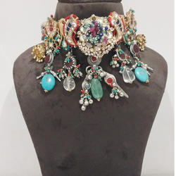 Designer nakhra chokar necklace with vintage motifs