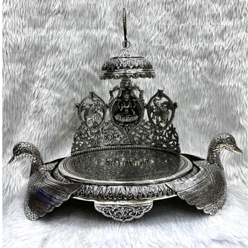 Pure silver gaj lakshmi singhasan on swan in antiq...