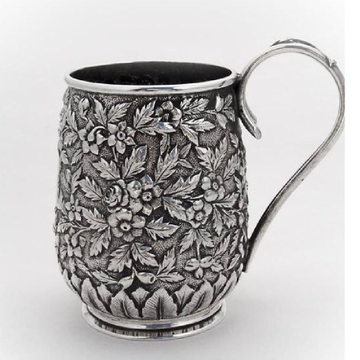 Puran sterling silver deep floral carving beer mug...