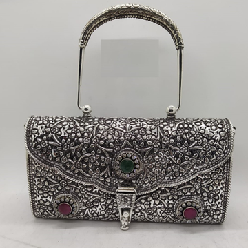 blissful floral motifs with gemstone hand bag in p...