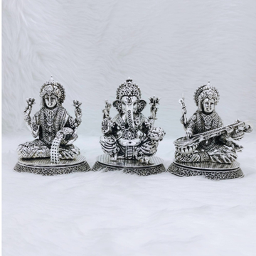 Hallmarked silver laxmi ganesh saraswati idol in h...