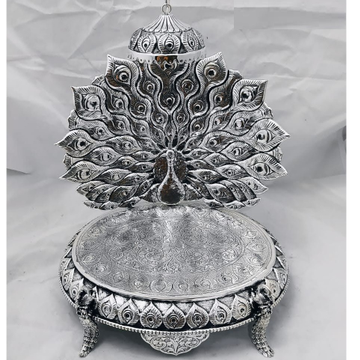 925 pure silver antique singhasan with dancing pea...