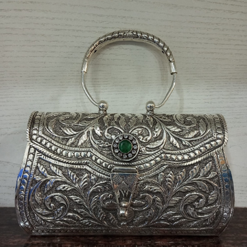 Stylish Pure Silver Purse In floral Carvings With...