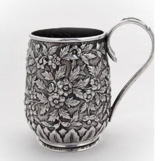 Puran sterling silver deep floral carving beer mug with long handle-160949