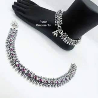 Pure Silver Rajwada Payal In Antique Design-205480