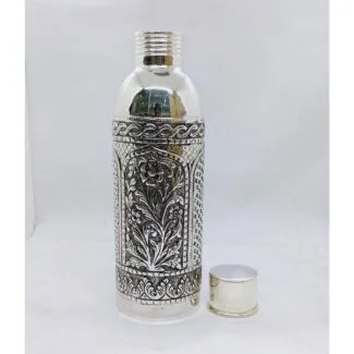 Hallmarked silver bottle in fine antique temple design carving-178939