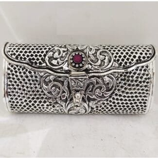 maanniya pure silver clutch in net motifs n gemstone-153481