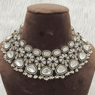 Designer 92.5% Pure Silver Polki Kundan Necklace-227076