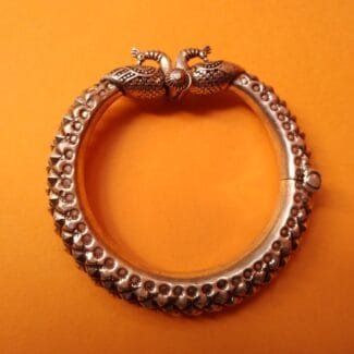 Pure Silver Twin Peacock Rajwada Kada Bangle (adjustable) |puran-162405